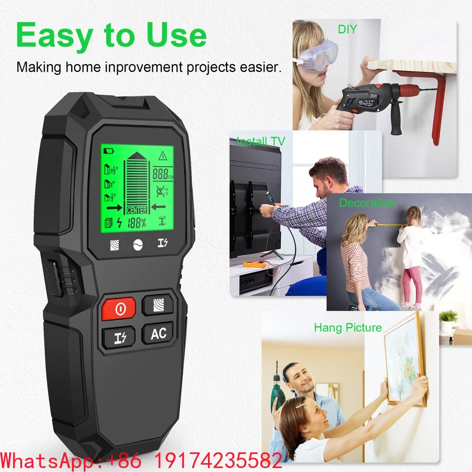 Stud Finder Center Finder Edge - HW-QB6 Schwarzer Wand-Ständerdetektor, Sensor-Scanner, LCD-Elektronischer Detektor