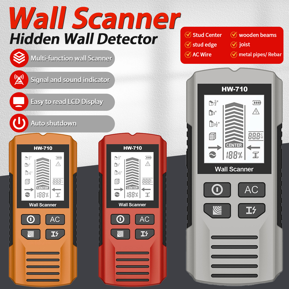 Pipe Detector Wall Scanner - HW-710 Stud Finder Wandscanner-Detektor Multifunktions-Wandscanner für