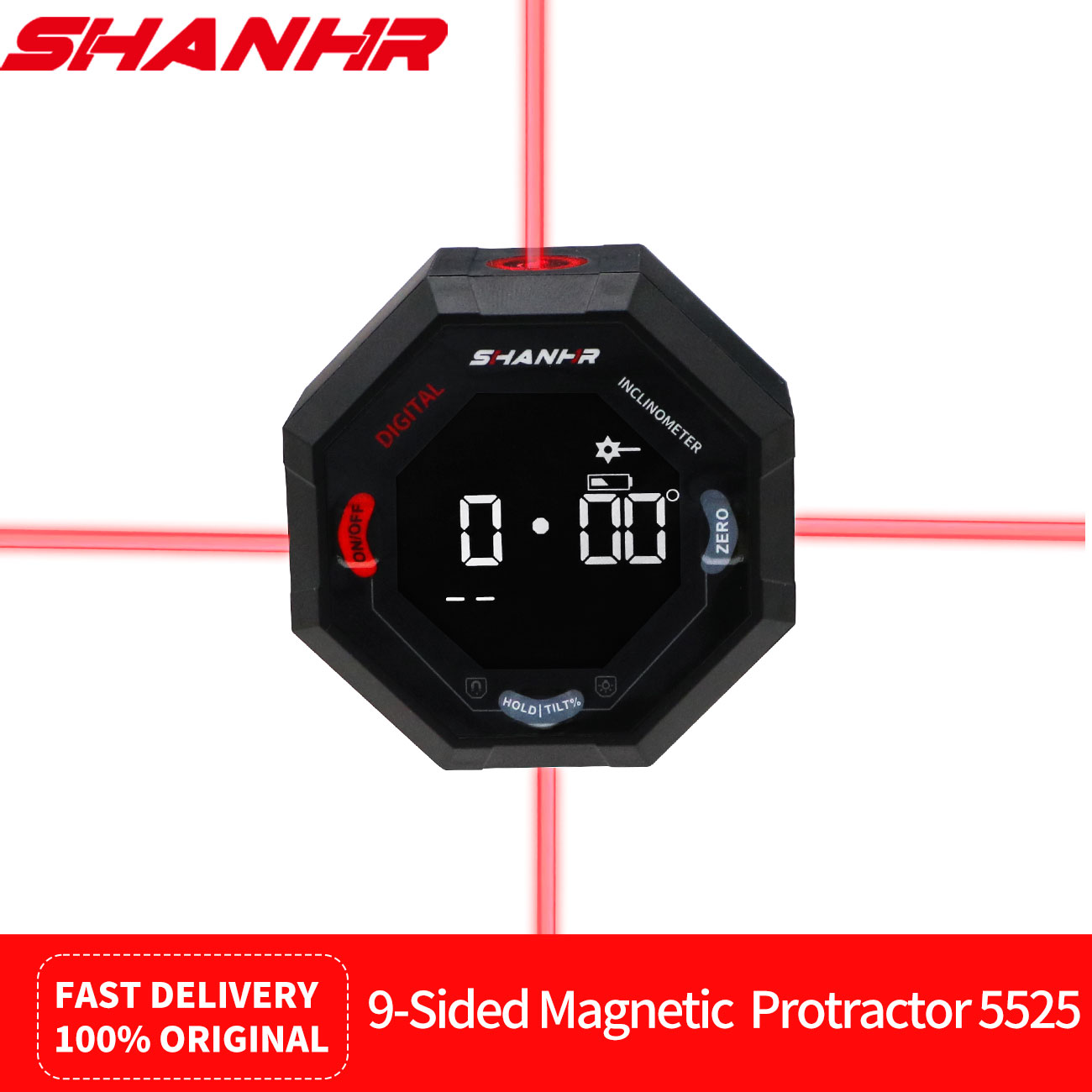 Stud Finder With Laser Level - SHANHR Oktagon Digitaler Winkelmesser mit 4-Seiten-Laser,
