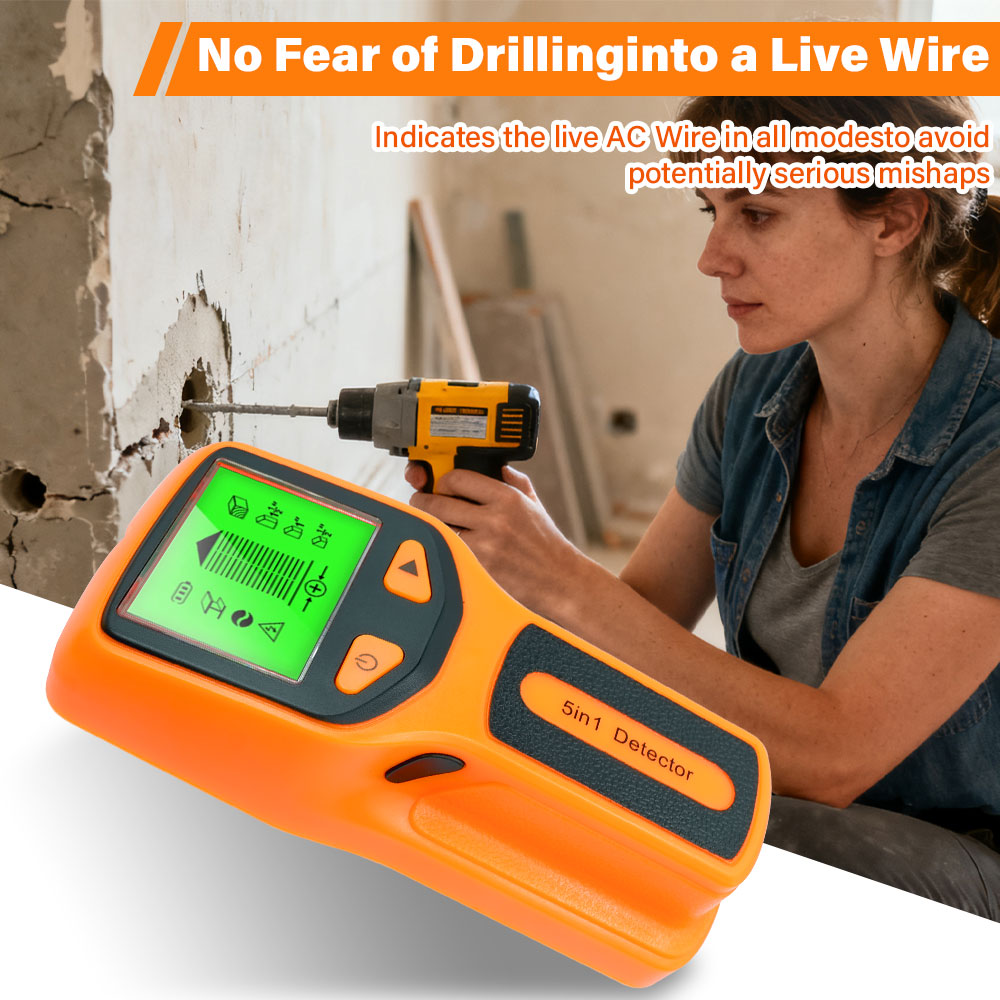 Stud Finder Wall Scanner 5 In 1 - Neuer 5-in-1-Wanddetektor, tragbarer Schraubsäulendetektor, Live-AC-Kabeldetektor, Kabel,