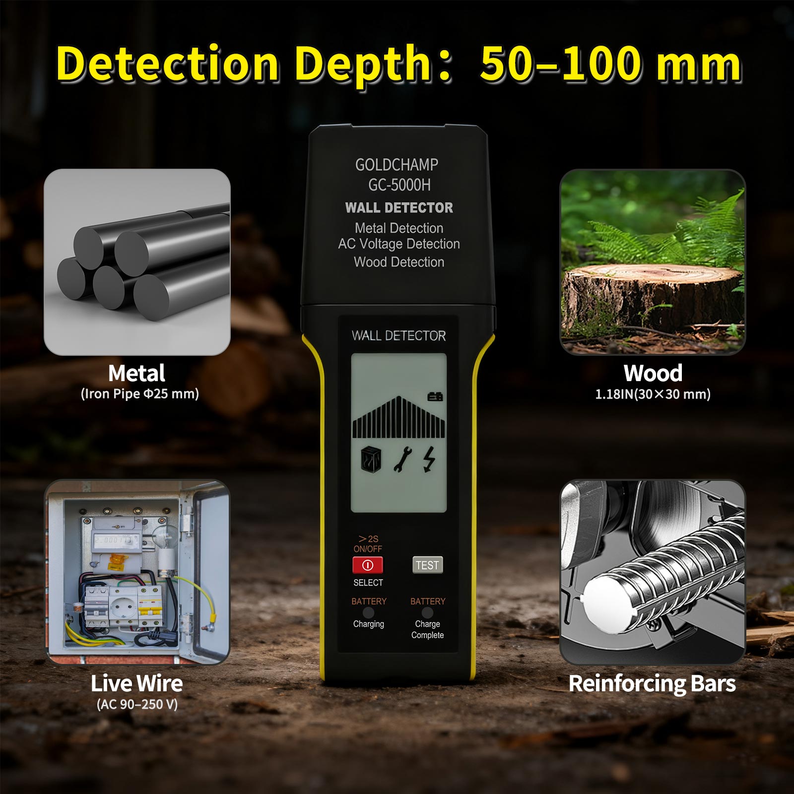 Wall Scanner For Concrete - Wandscanner 5-in-1 Metall- und Holzdetektor, Leitungsfinder