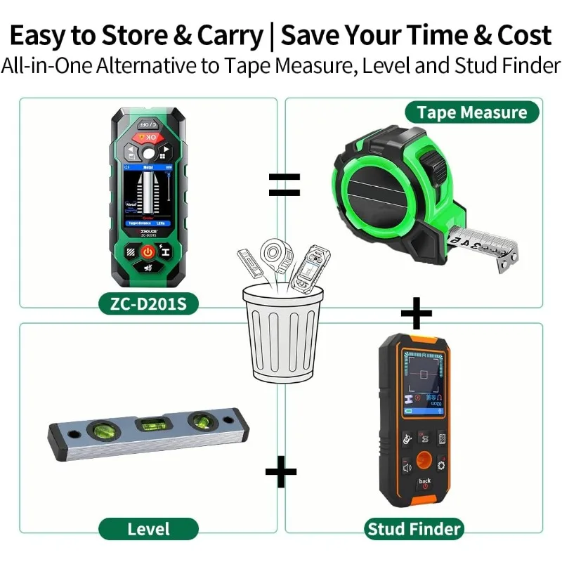Stud Finder With Laser Level - Wiederaufladbarer 10-in-1 Wandständerfinder mit Laser-Messnivelliergerät, Metall-